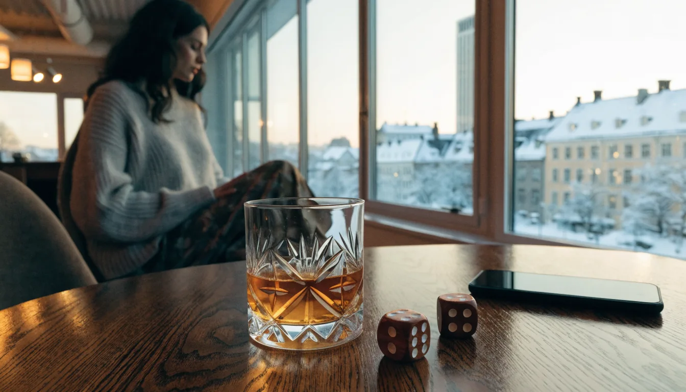 Klassiska casinotillbehör på ett bord i modern svensk hemmiljö