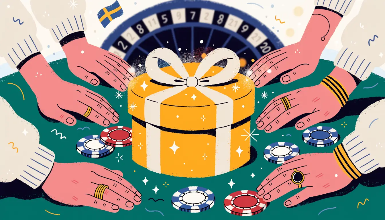 Gyllene bonuspresent på casinobord med marker och roulette