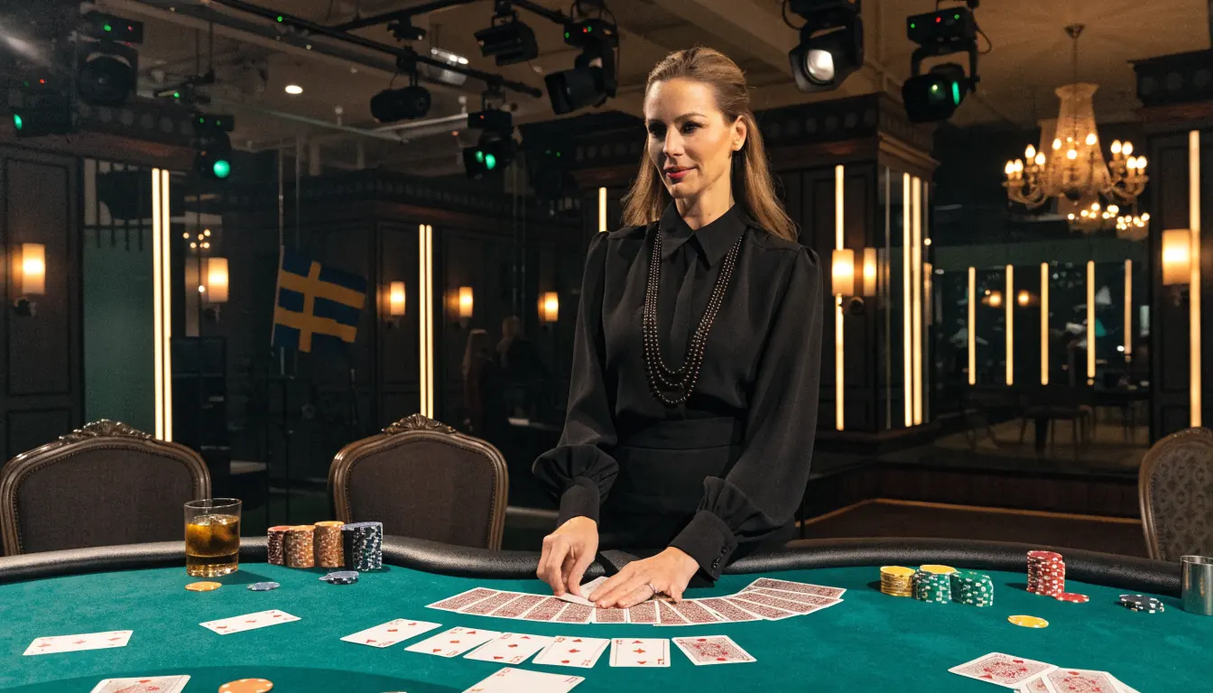 Live blackjack-studio med dealer och spelbord i direktsändning