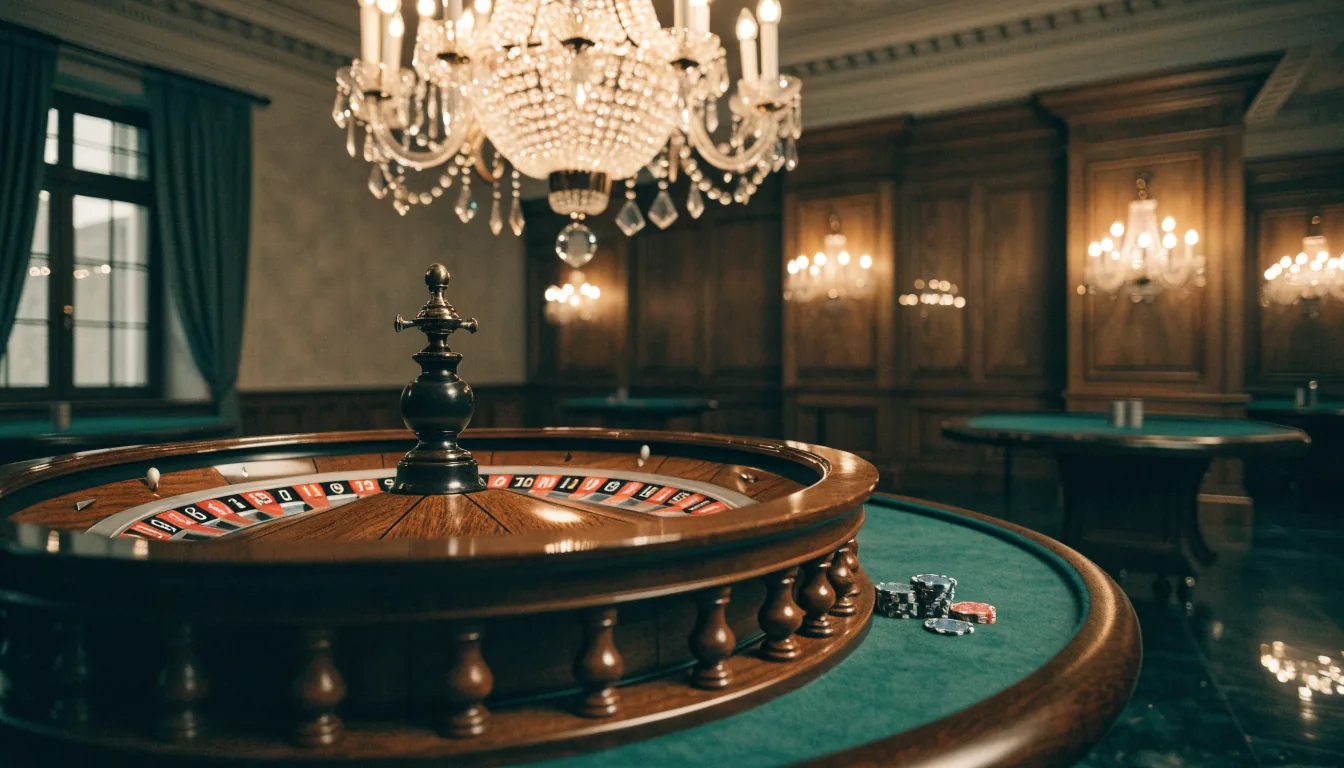 Elegant roulettehjul på grönt filtbord i en svensk casinomiljö