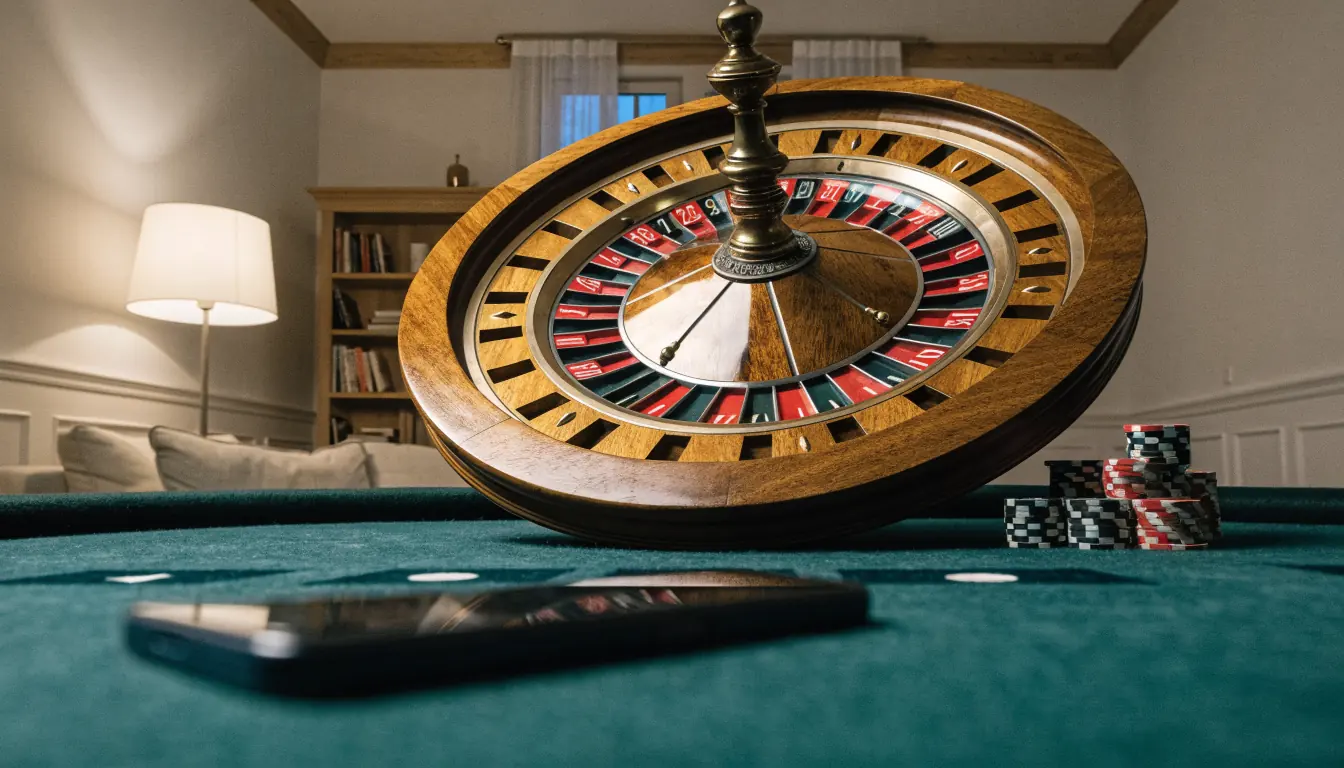 Elegant roulettehjul med casinokänsla och svensk nordisk inredning