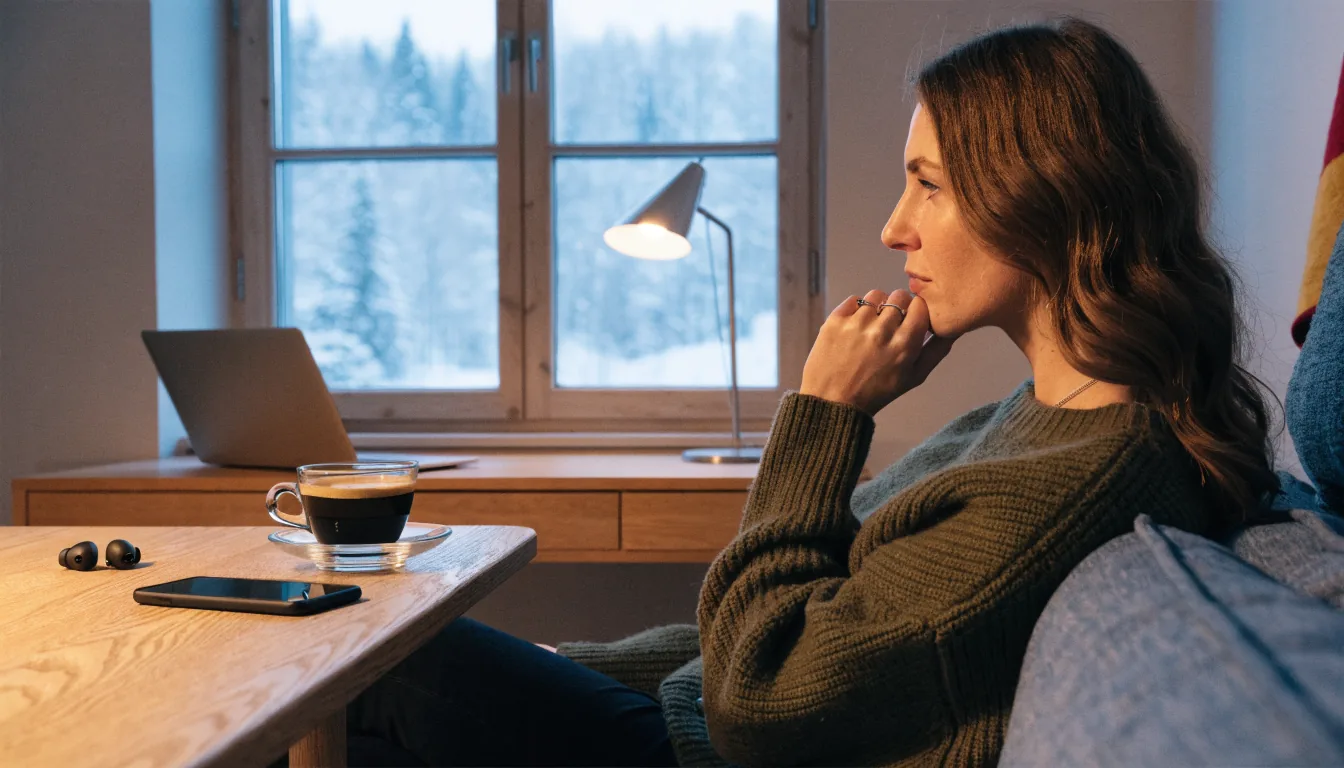 Svensk hemmiljö med smartphone och laptop vid träbord, Trustly-betalning tema